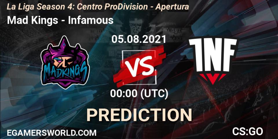 Prognose für das Spiel Mad Kings VS Infamous. 05.08.2021 at 00:00. Counter-Strike (CS2) - La Liga Season 4: Centro Pro Division - Apertura