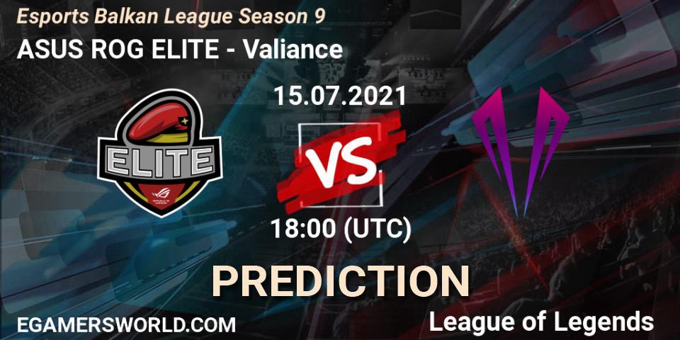 Prognose für das Spiel ASUS ROG ELITE VS Valiance. 15.07.21. LoL - Esports Balkan League Season 9
