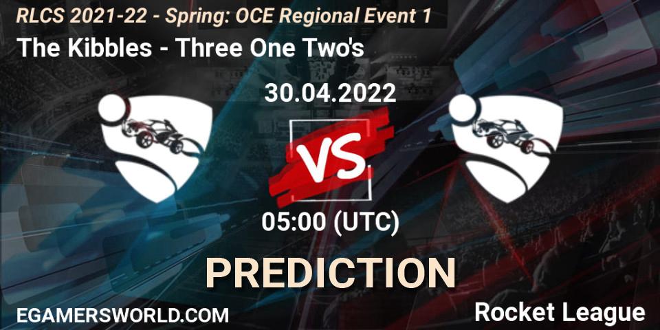 Prognose für das Spiel The Kibbles VS Three One Two's. 30.04.2022 at 05:00. Rocket League - RLCS 2021-22 - Spring: OCE Regional Event 1