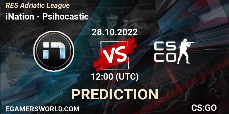 Prognose für das Spiel iNation VS Psihocastic. 15.11.2022 at 13:00. Counter-Strike (CS2) - RES Adriatic League
