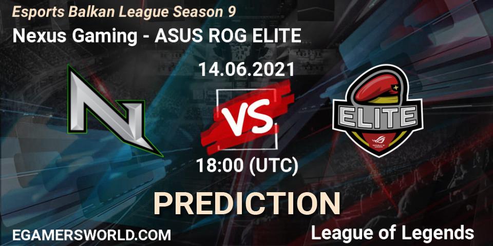 Prognose für das Spiel Nexus Gaming VS ASUS ROG ELITE. 14.06.2021 at 18:00. LoL - Esports Balkan League Season 9
