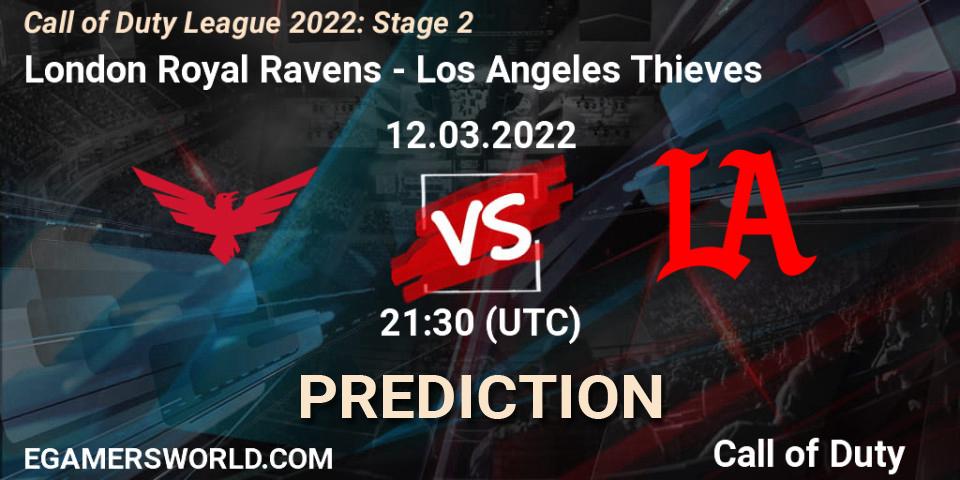 Prognose für das Spiel London Royal Ravens VS Los Angeles Thieves. 12.03.2022 at 21:30. Call of Duty - Call of Duty League 2022: Stage 2
