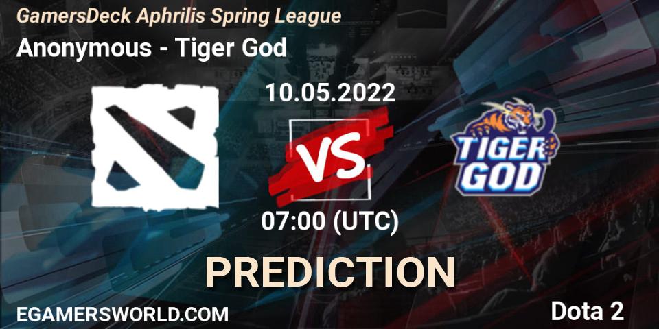 Prognose für das Spiel Anonymous VS Tiger God. 10.05.22. Dota 2 - GamersDeck Aphrilis Spring League