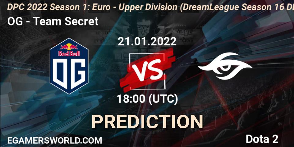 Prognose für das Spiel OG VS Team Secret. 21.01.22. Dota 2 - DPC 2022 Season 1: Euro - Upper Division (DreamLeague Season 16 DPC WEU)