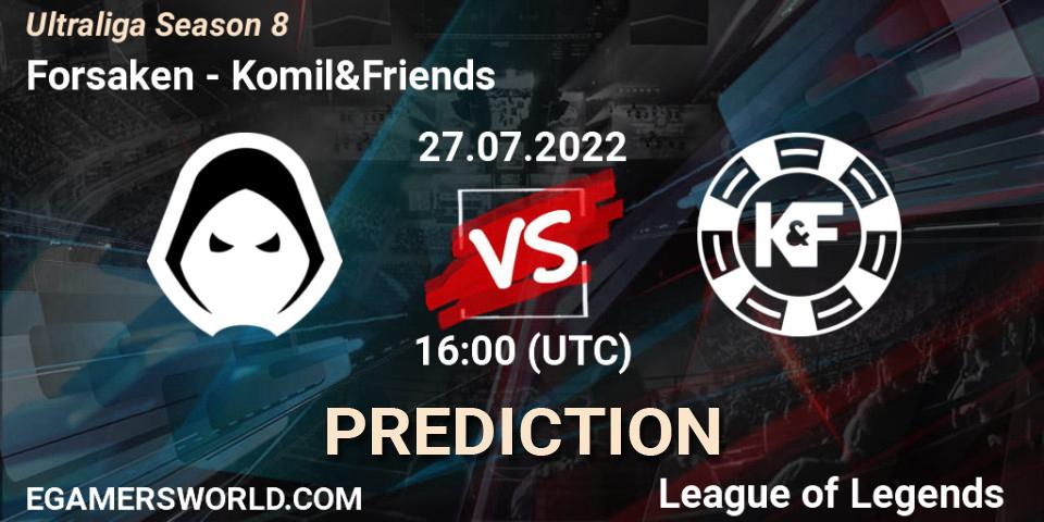 Prognose für das Spiel Forsaken VS Komil&Friends. 27.07.2022 at 16:00. LoL - Ultraliga Season 8