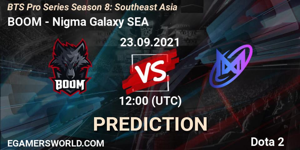 Prognose für das Spiel BOOM VS Nigma Galaxy SEA. 23.09.2021 at 12:21. Dota 2 - BTS Pro Series Season 8: Southeast Asia