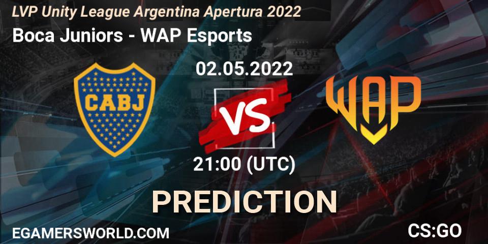 Prognose für das Spiel Boca Juniors VS WAP Esports. 02.05.2022 at 21:00. Counter-Strike (CS2) - LVP Unity League Argentina Apertura 2022