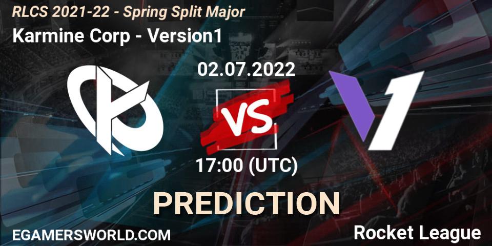 Prognose für das Spiel Karmine Corp VS Version1. 02.07.2022 at 17:10. Rocket League - RLCS 2021-22 - Spring Split Major