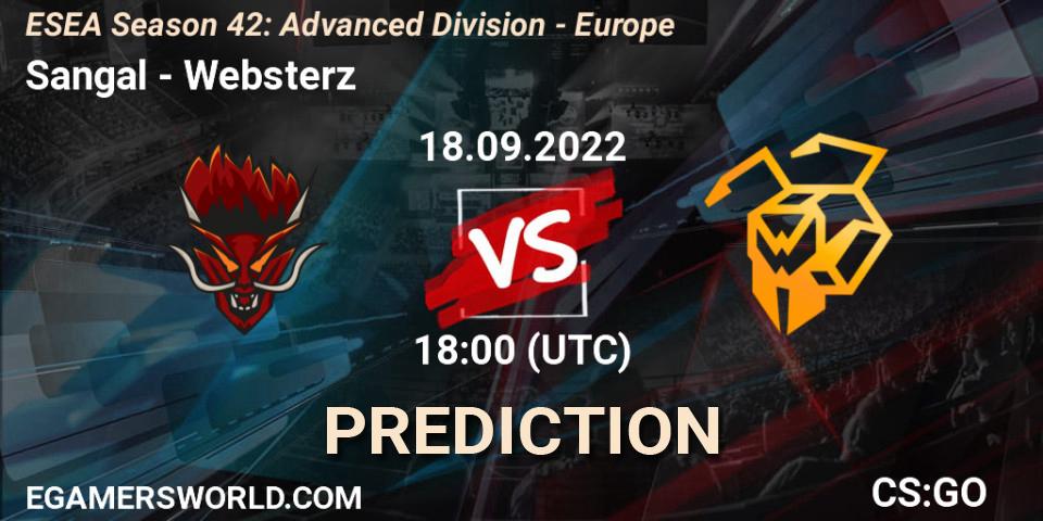 Prognose für das Spiel Sangal VS Websterz. 18.09.2022 at 18:00. Counter-Strike (CS2) - ESEA Season 42: Advanced Division - Europe