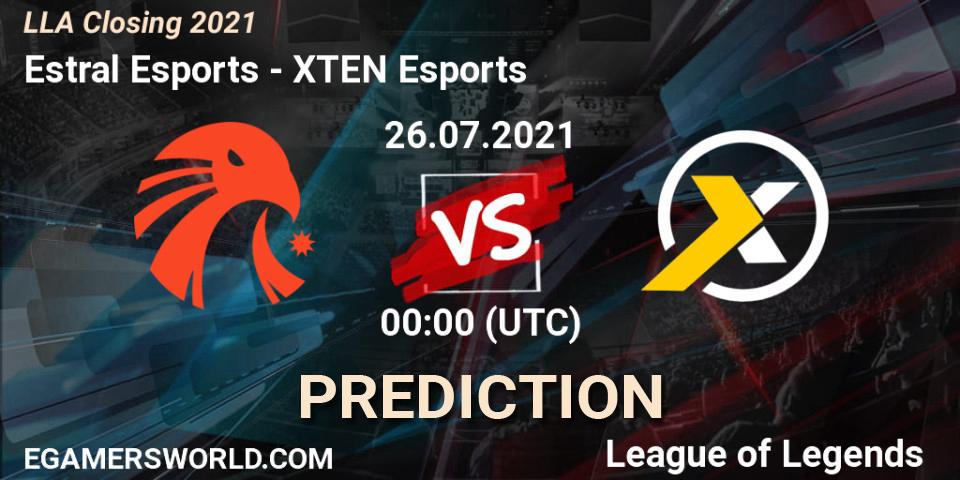 Prognose für das Spiel Estral Esports VS XTEN Esports. 26.07.2021 at 00:00. LoL - LLA Closing 2021