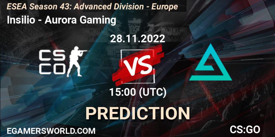 Prognose für das Spiel Insilio VS Aurora. 28.11.22. CS2 (CS:GO) - ESEA Season 43: Advanced Division - Europe