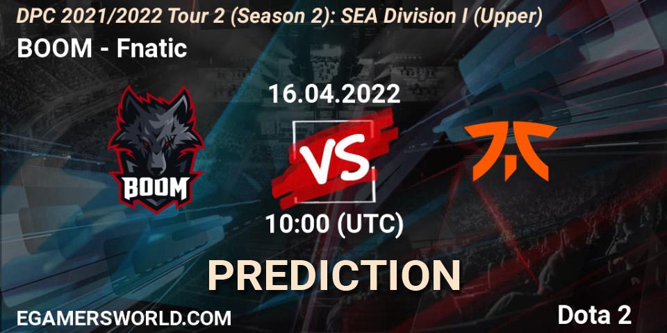 Prognose für das Spiel BOOM VS Fnatic. 16.04.22. Dota 2 - DPC 2021/2022 Tour 2 (Season 2): SEA Division I (Upper)