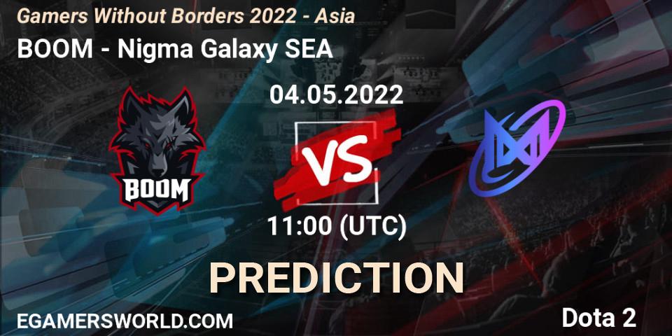 Prognose für das Spiel BOOM VS Nigma Galaxy SEA. 04.05.2022 at 11:01. Dota 2 - Gamers Without Borders 2022 - Asia