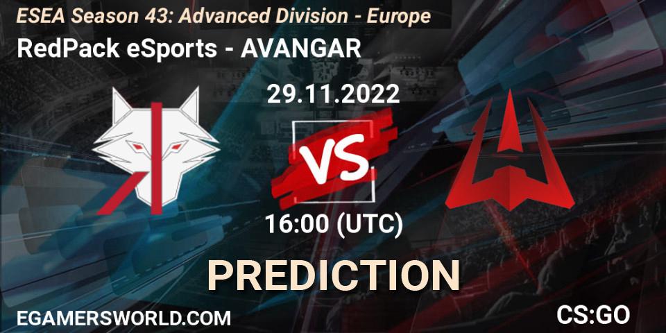 Prognose für das Spiel RedPack eSports VS AVANGAR. 29.11.22. CS2 (CS:GO) - ESEA Season 43: Advanced Division - Europe