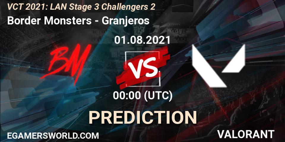 Prognose für das Spiel Border Monsters VS Granjeros. 01.08.2021 at 00:30. VALORANT - VCT 2021: LAN Stage 3 Challengers 2