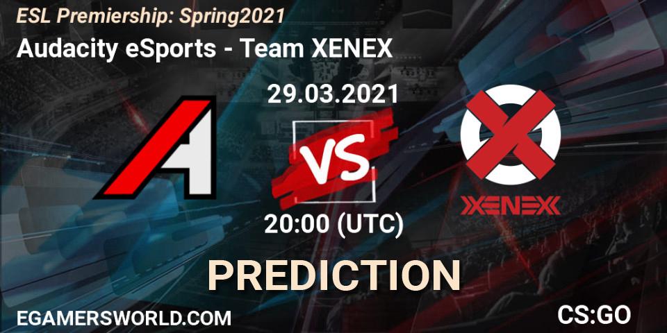 Prognose für das Spiel Audacity eSports VS XENEX. 29.03.2021 at 19:00. Counter-Strike (CS2) - ESL Premiership: Spring 2021