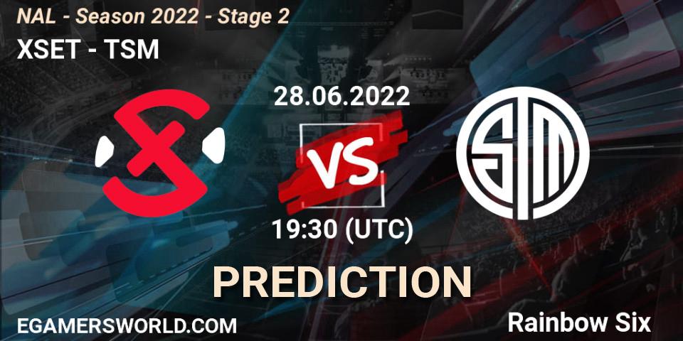 Prognose für das Spiel XSET VS TSM. 28.06.2022 at 19:30. Rainbow Six - NAL - Season 2022 - Stage 2
