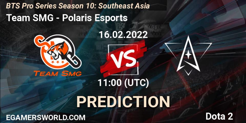Prognose für das Spiel Team SMG VS Polaris Esports. 16.02.2022 at 11:06. Dota 2 - BTS Pro Series Season 10: Southeast Asia