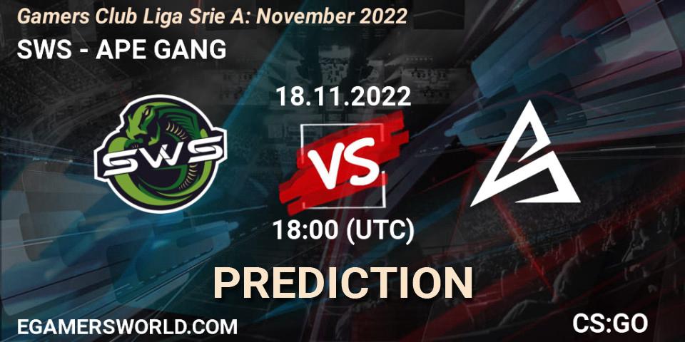 Prognose für das Spiel SWS VS APE GANG. 19.11.2022 at 18:00. Counter-Strike (CS2) - Gamers Club Liga Série A: November 2022