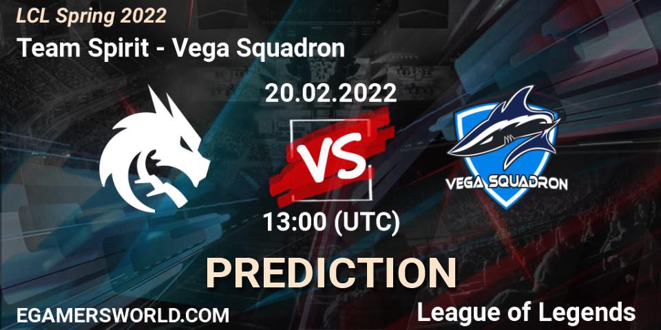 Prognose für das Spiel Team Spirit VS Vega Squadron. 20.02.22. LoL - LCL Spring 2022
