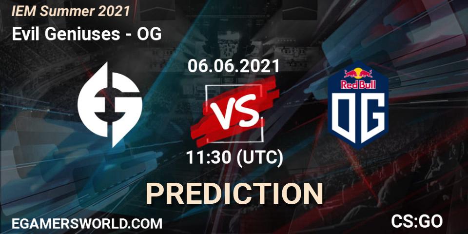 Prognose für das Spiel Evil Geniuses VS OG. 06.06.2021 at 11:30. Counter-Strike (CS2) - IEM Summer 2021