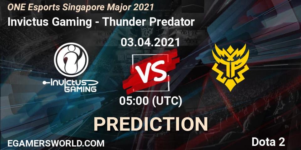 Prognose für das Spiel Invictus Gaming VS Thunder Predator. 03.04.21. Dota 2 - ONE Esports Singapore Major 2021
