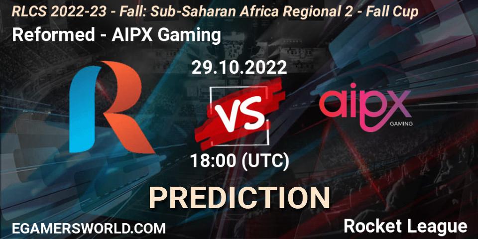 Prognose für das Spiel Reformed VS AIPX Gaming. 29.10.2022 at 18:00. Rocket League - RLCS 2022-23 - Fall: Sub-Saharan Africa Regional 2 - Fall Cup