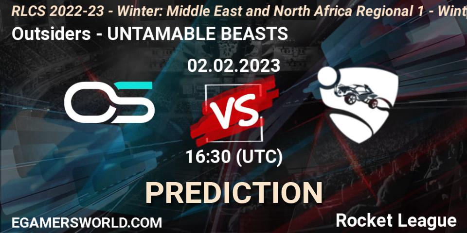 Prognose für das Spiel Outsiders VS UNTAMABLE BEASTS. 02.02.2023 at 16:30. Rocket League - RLCS 2022-23 - Winter: Middle East and North Africa Regional 1 - Winter Open