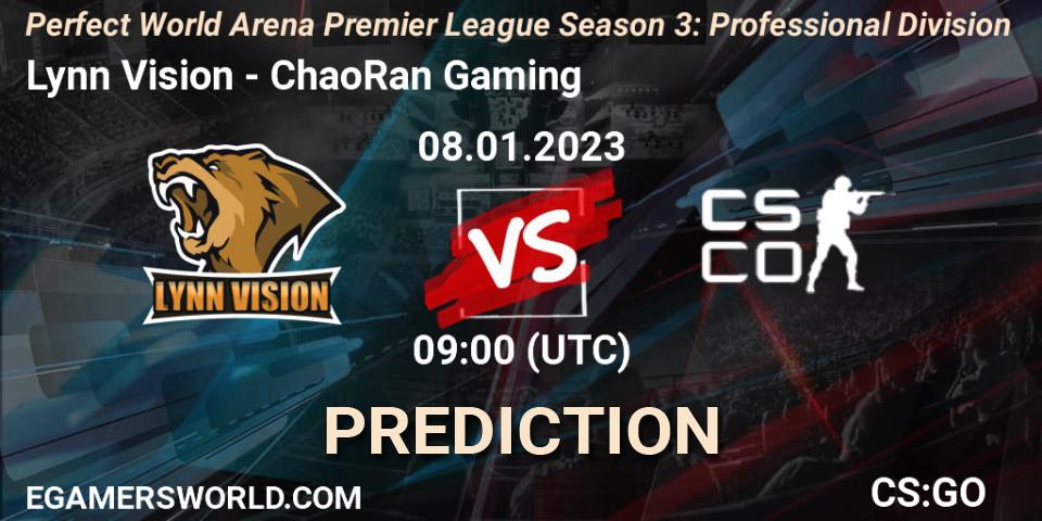 Prognose für das Spiel Lynn Vision VS ChaoRan Gaming. 08.01.2023 at 09:00. Counter-Strike (CS2) - Perfect World Arena Premier League Season 3: Professional Division