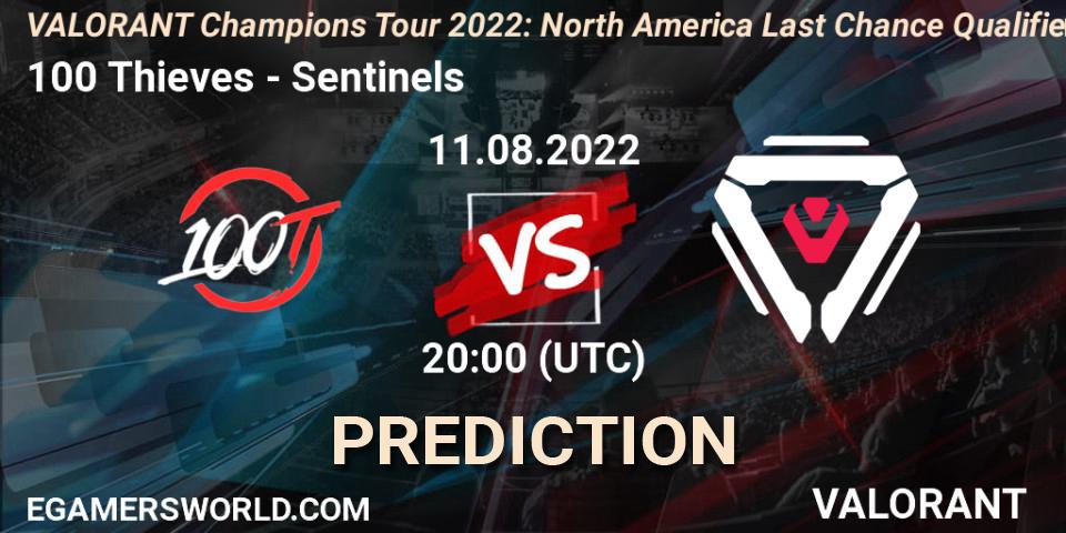 Prognose für das Spiel 100 Thieves VS Sentinels. 11.08.22. VALORANT - VCT 2022: North America Last Chance Qualifier