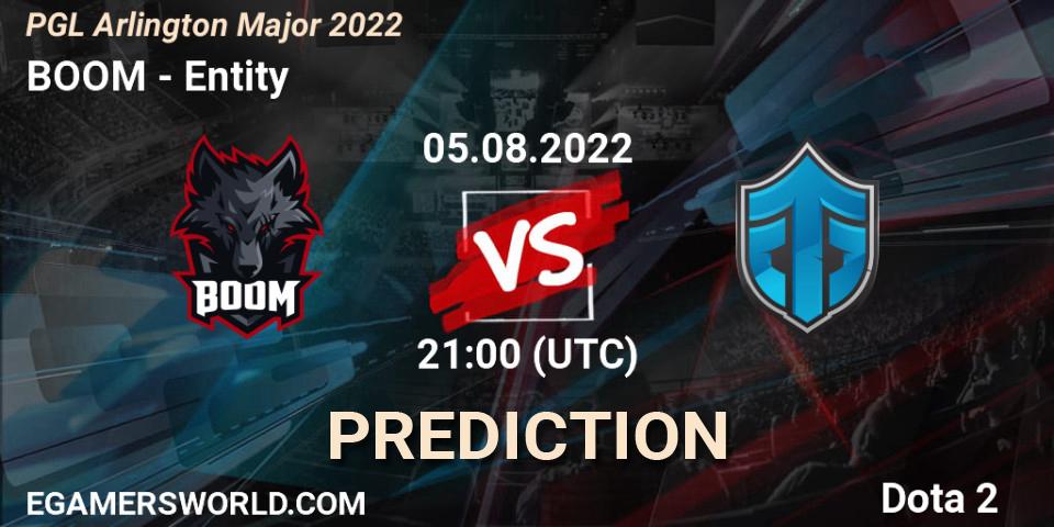 Prognose für das Spiel BOOM VS Entity. 05.08.2022 at 22:37. Dota 2 - PGL Arlington Major 2022 - Group Stage