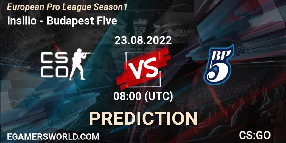 Prognose für das Spiel Insilio VS Budapest Five. 23.08.2022 at 08:00. Counter-Strike (CS2) - European Pro League Season 1