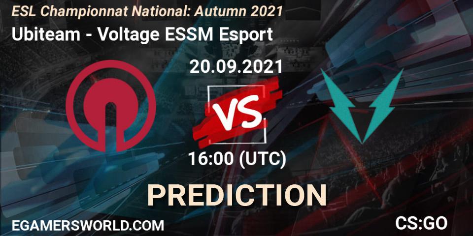 Prognose für das Spiel Ubiteam VS Voltage ESSM Esport. 20.09.2021 at 19:30. Counter-Strike (CS2) - ESL Championnat National: Autumn 2021