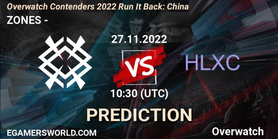 Prognose für das Spiel ZONES VS 荷兰小车. 27.11.22. Overwatch - Overwatch Contenders 2022 Run It Back: China