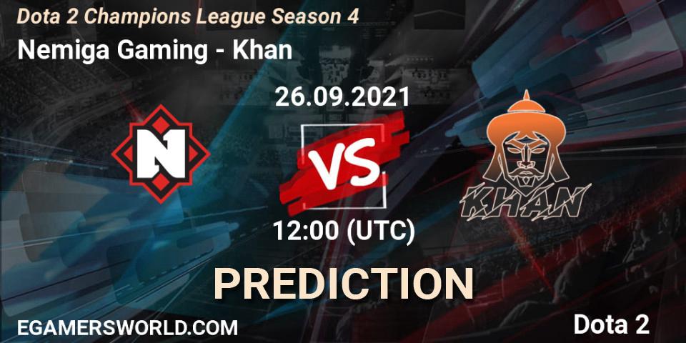 Prognose für das Spiel Nemiga Gaming VS Khan. 26.09.2021 at 12:07. Dota 2 - Dota 2 Champions League Season 4