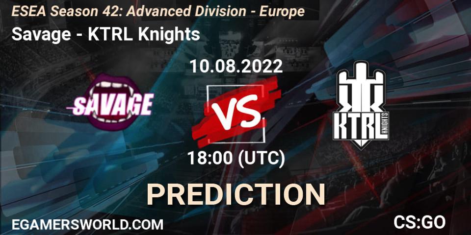 Prognose für das Spiel Savage VS KTRL Knights. 10.08.2022 at 18:00. Counter-Strike (CS2) - ESEA Season 42: Advanced Division - Europe