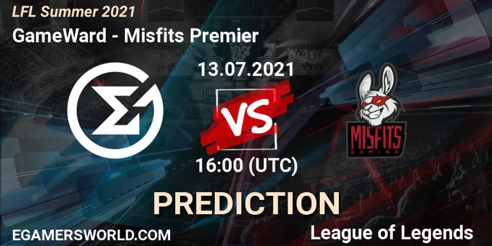 Prognose für das Spiel GameWard VS Misfits Premier. 13.07.2021 at 16:00. LoL - LFL Summer 2021