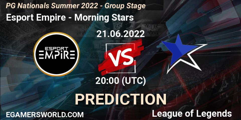 Prognose für das Spiel Esport Empire VS Morning Stars. 21.06.2022 at 20:00. LoL - PG Nationals Summer 2022 - Group Stage
