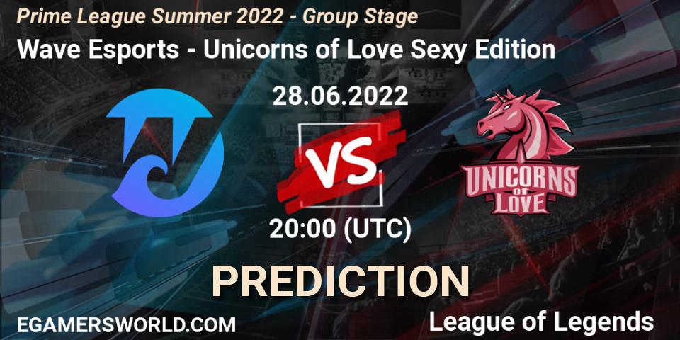 Prognose für das Spiel Wave Esports VS Unicorns of Love Sexy Edition. 28.06.2022 at 17:00. LoL - Prime League Summer 2022 - Group Stage