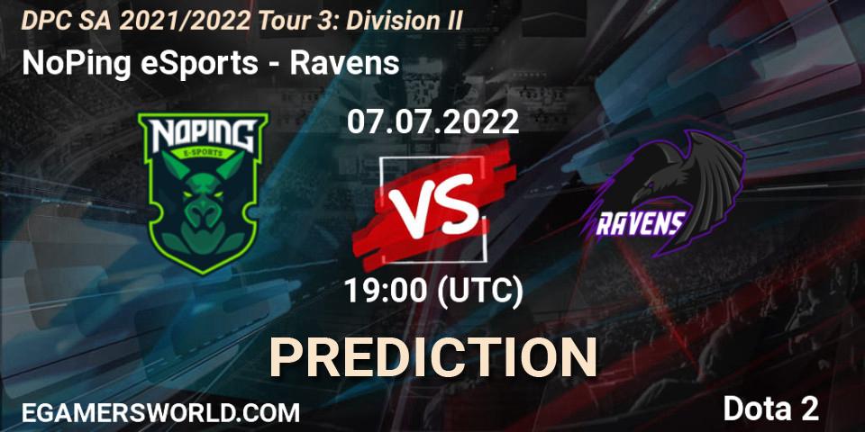 Prognose für das Spiel NoPing eSports VS Ravens. 07.07.2022 at 19:50. Dota 2 - DPC SA 2021/2022 Tour 3: Division II