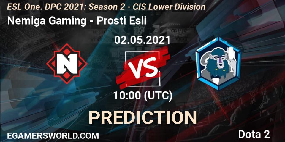 Prognose für das Spiel Nemiga Gaming VS Prosti Esli. 02.05.2021 at 09:55. Dota 2 - ESL One. DPC 2021: Season 2 - CIS Lower Division