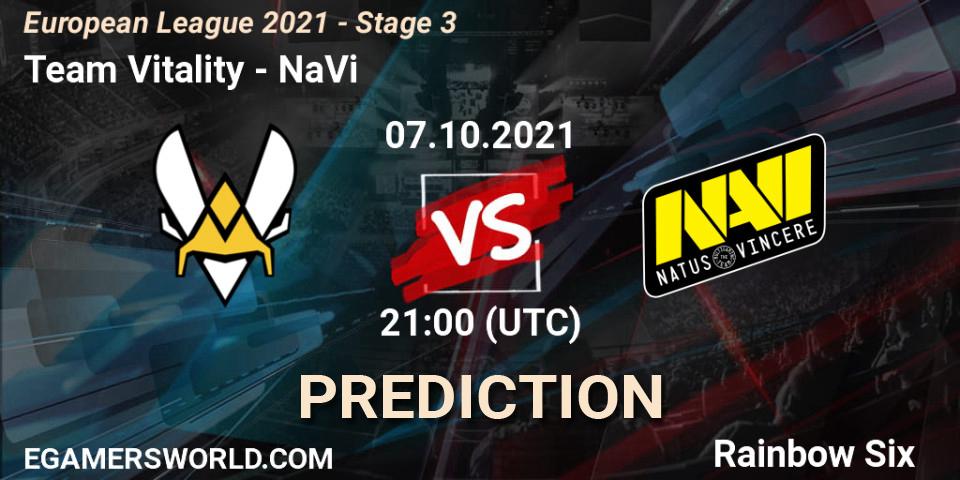 Prognose für das Spiel Team Vitality VS NaVi. 07.10.21. Rainbow Six - European League 2021 - Stage 3