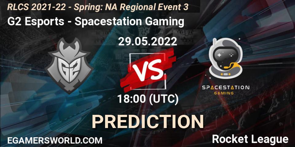 Prognose für das Spiel G2 Esports VS Spacestation Gaming. 29.05.2022 at 18:00. Rocket League - RLCS 2021-22 - Spring: NA Regional Event 3