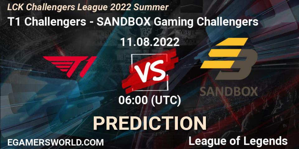 Prognose für das Spiel T1 Challengers VS SANDBOX Gaming Challengers. 11.08.2022 at 06:00. LoL - LCK Challengers League 2022 Summer