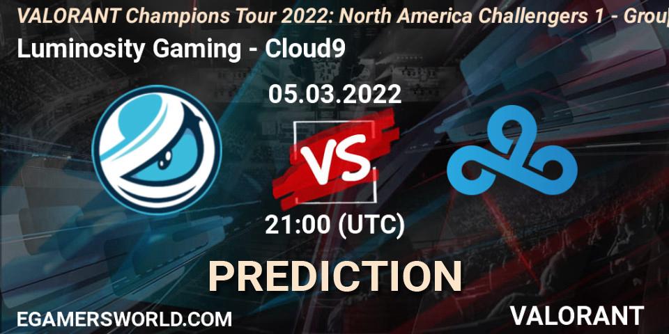 Prognose für das Spiel Luminosity Gaming VS Cloud9. 05.03.2022 at 21:15. VALORANT - VCT 2022: North America Challengers 1 - Group Stage