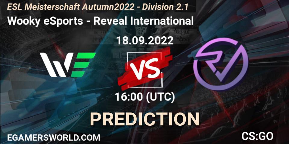 Prognose für das Spiel Wooky eSports VS Reveal International. 18.09.2022 at 16:00. Counter-Strike (CS2) - ESL Meisterschaft Autumn 2022 - Division 2.1