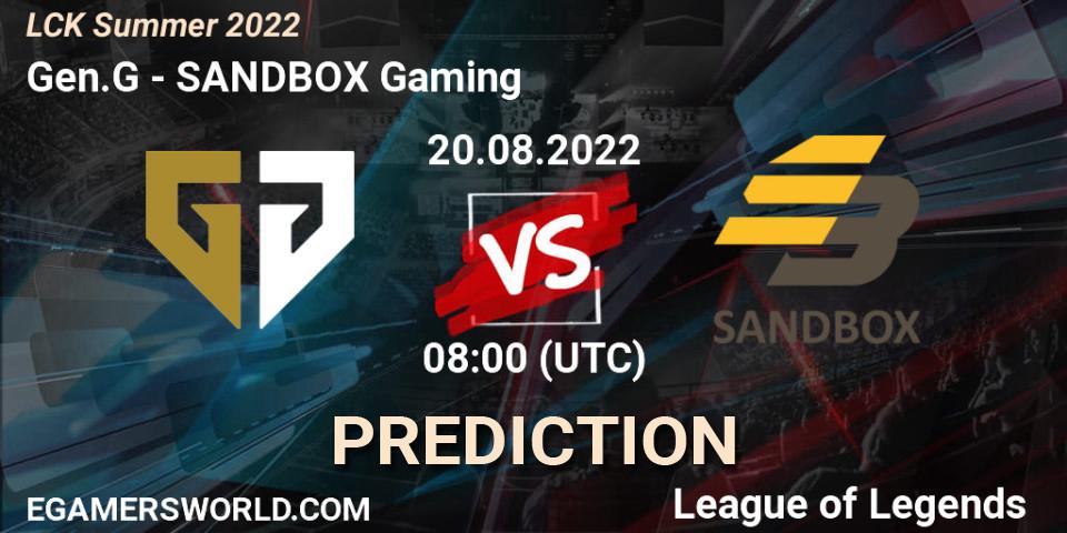 Prognose für das Spiel Gen.G VS SANDBOX Gaming. 20.08.22. LoL - LCK Summer 2022