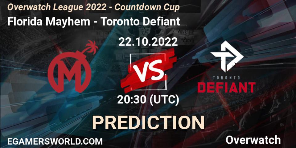 Prognose für das Spiel Florida Mayhem VS Toronto Defiant. 22.10.22. Overwatch - Overwatch League 2022 - Countdown Cup