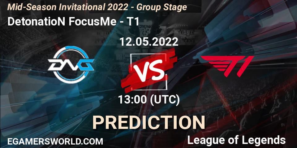 Prognose für das Spiel DetonatioN FocusMe VS T1. 15.05.2022 at 07:00. LoL - Mid-Season Invitational 2022 - Group Stage
