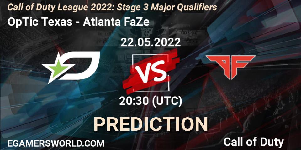 Prognose für das Spiel OpTic Texas VS Atlanta FaZe. 22.05.22. Call of Duty - Call of Duty League 2022: Stage 3